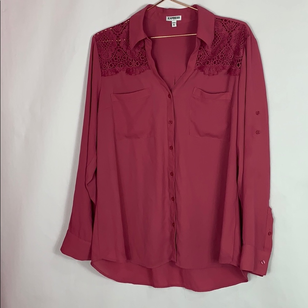 Express long sleeve mauve color w lace accent top - Picture 6 of 9